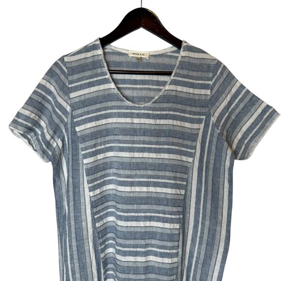 Hailey & Co. Linen Blend Striped Dress Drop Waist Lagenlook Medium - Picture 2 of 5